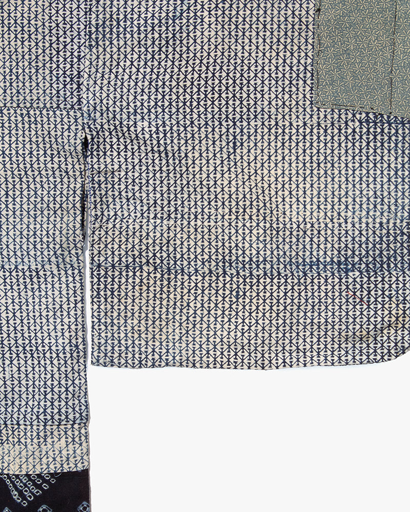 Vintage Kimono Jacket, Indigo with White Diamond Pattern