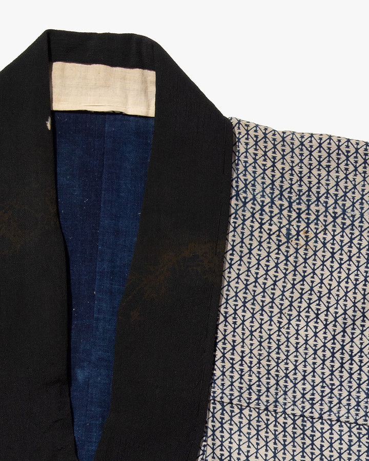 Vintage Kimono Jacket, Indigo with White Diamond Pattern