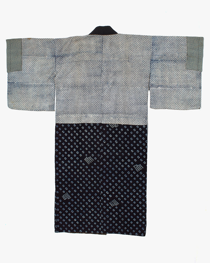 Vintage Kimono Jacket, Indigo with White Diamond Pattern