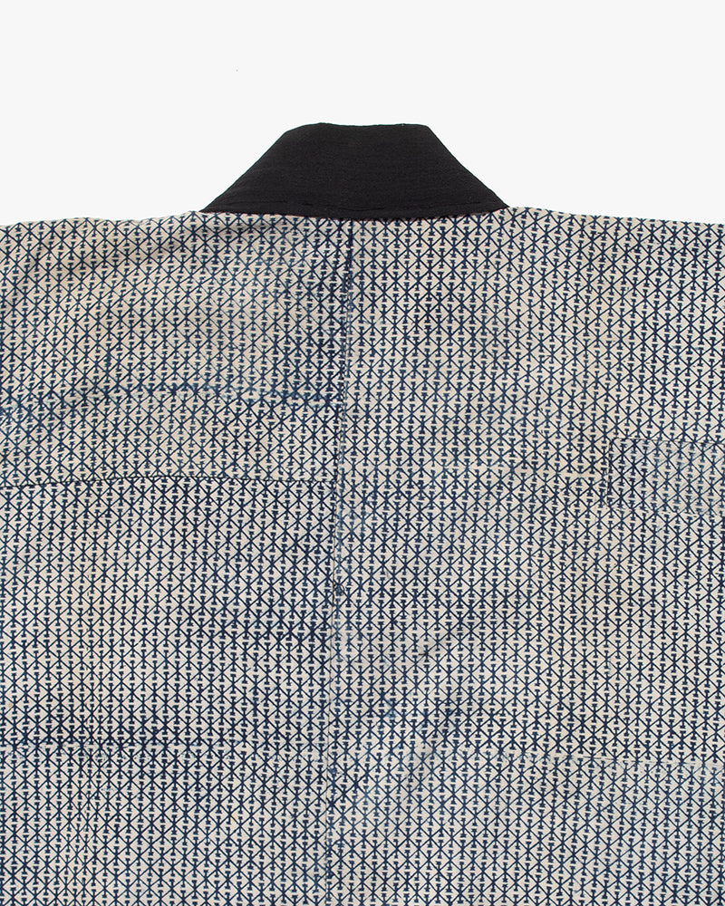 Vintage Kimono Jacket, Indigo with White Diamond Pattern