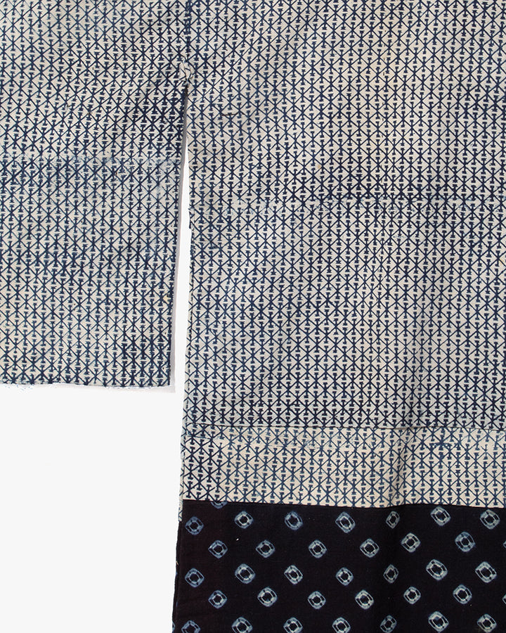 Vintage Kimono Jacket, Indigo with White Diamond Pattern