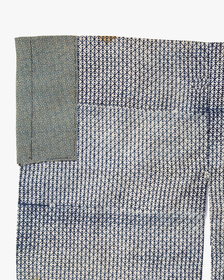 Vintage Kimono Jacket, Indigo with White Diamond Pattern