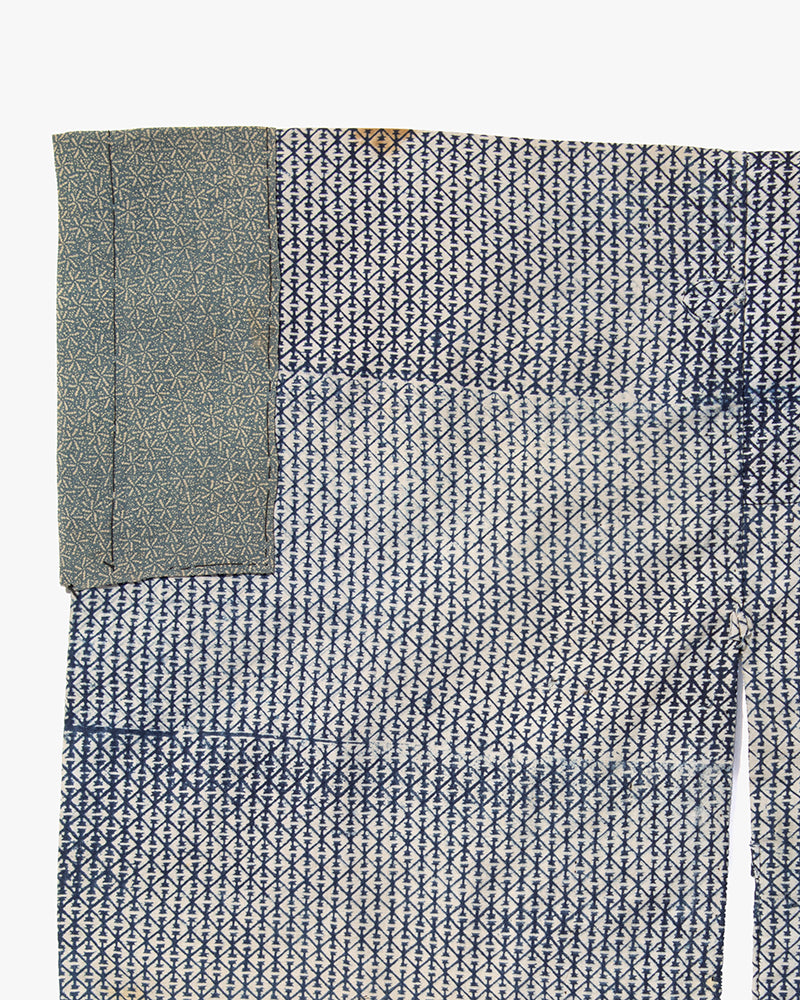 Vintage Kimono Jacket, Indigo with White Diamond Pattern