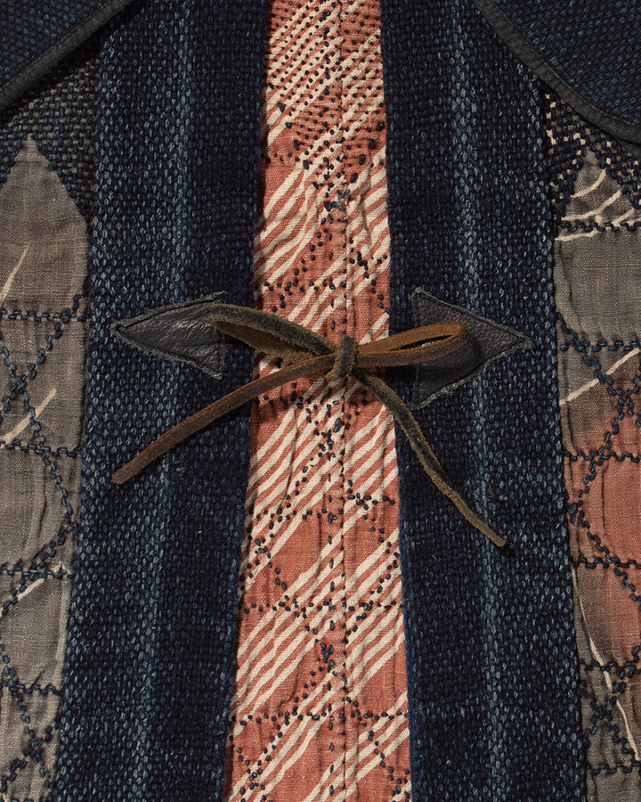 Vintage Fireman Jacket, Fully Sashiko Stitched, Indigo and Grey with Red Accent and Dragon