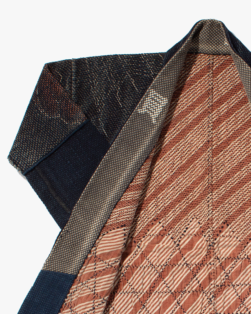 Vintage Fireman Jacket, Fully Sashiko Stitched, Indigo and Grey with Red Accent and Dragon