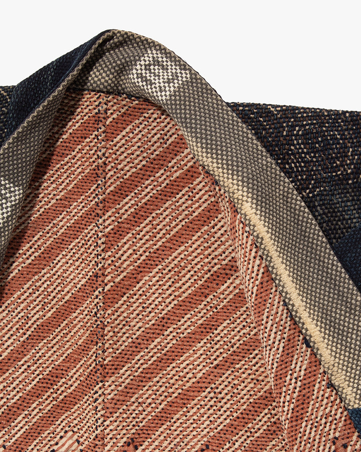 Vintage Fireman Jacket, Fully Sashiko Stitched, Indigo and Grey with Red Accent and Dragon