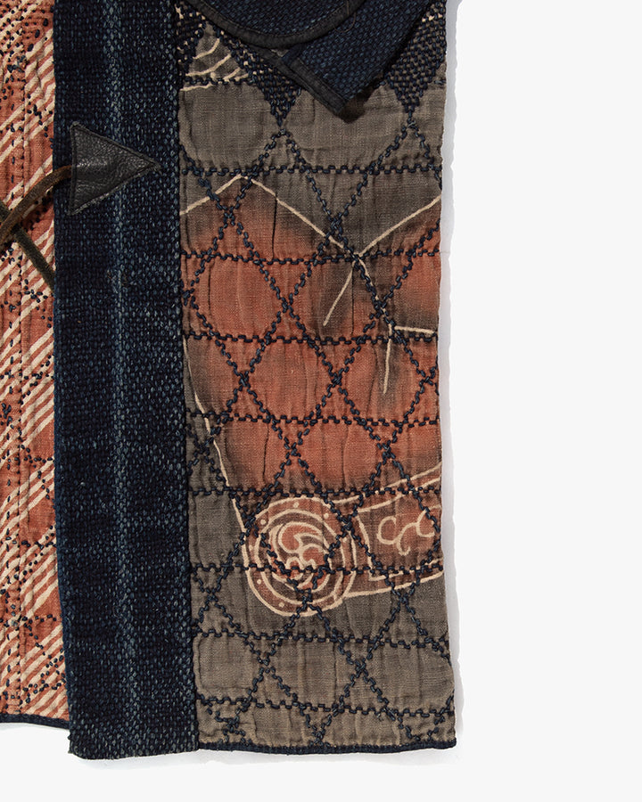Vintage Fireman Jacket, Fully Sashiko Stitched, Indigo and Grey with Red Accent and Dragon