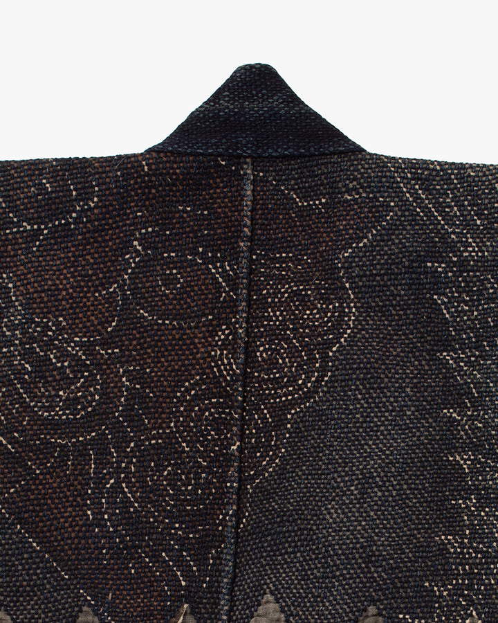 Vintage Fireman Jacket, Fully Sashiko Stitched, Indigo and Grey with Red Accent and Dragon