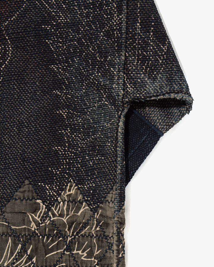 Vintage Fireman Jacket, Fully Sashiko Stitched, Indigo and Grey with Red Accent and Dragon