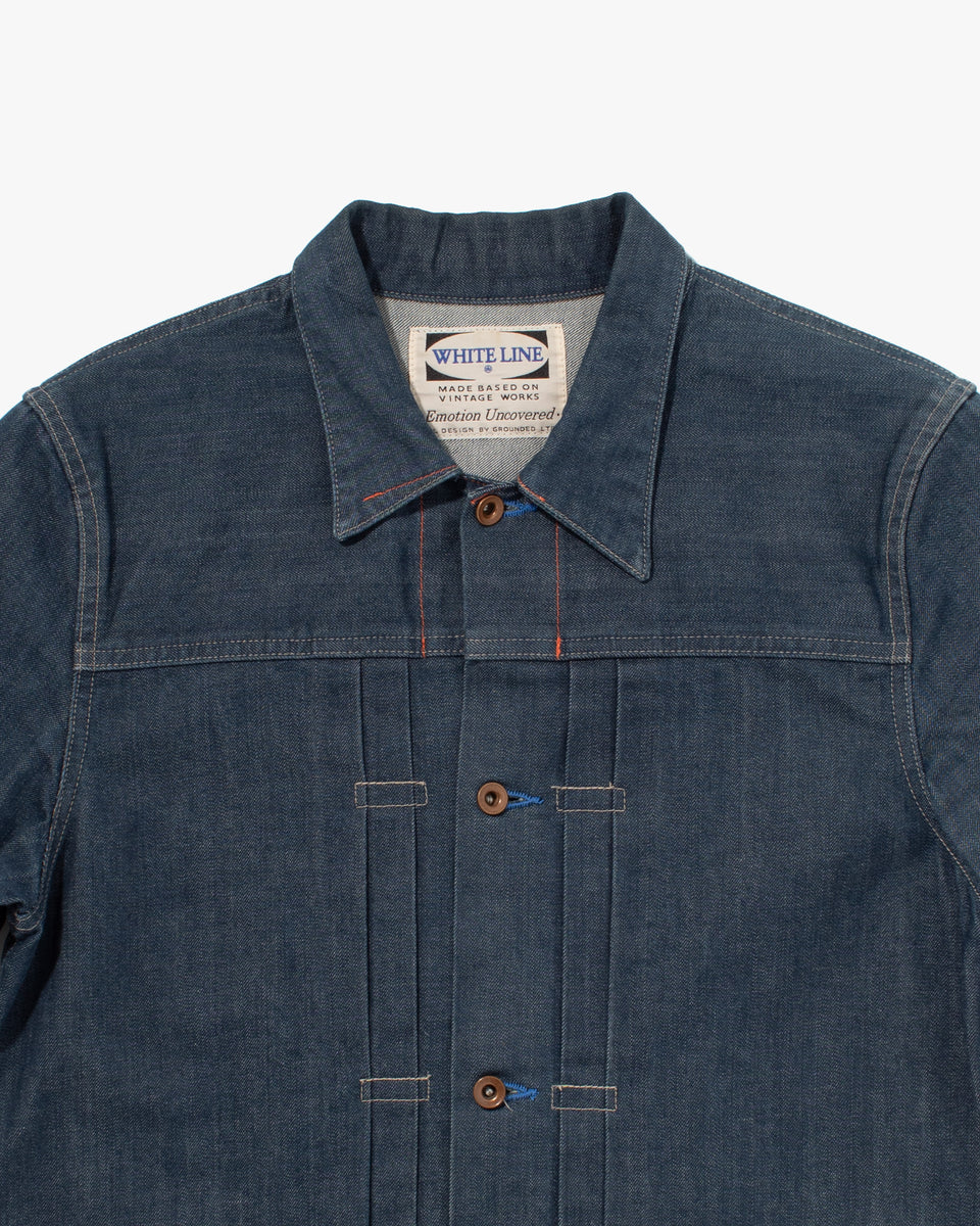 Japanese Repro Denim Jacket, White Line, Orange and Blue Contrast Stit ...