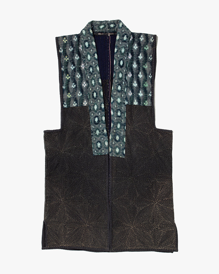 Vintage Boro Vest, Fully Sashiko Stitched, Indigo Tatewaku and Asanoha