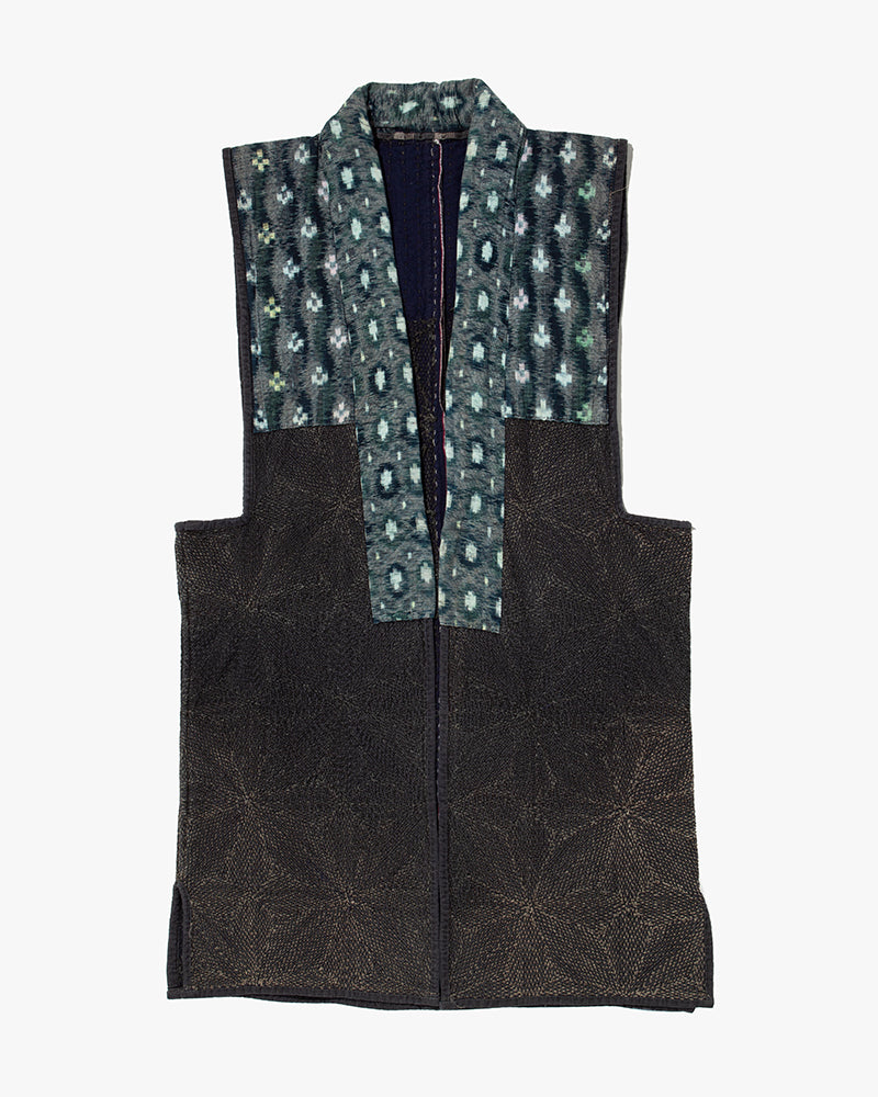 Vintage Boro Vest, Fully Sashiko Stitched, Indigo Tatewaku and Asanoha