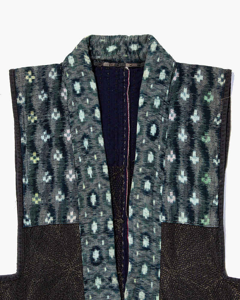 Vintage Boro Vest, Fully Sashiko Stitched, Indigo Tatewaku and Asanoha