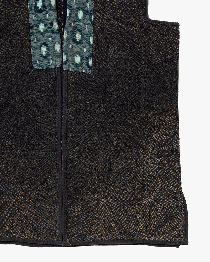Vintage Boro Vest, Fully Sashiko Stitched, Indigo Tatewaku and Asanoha
