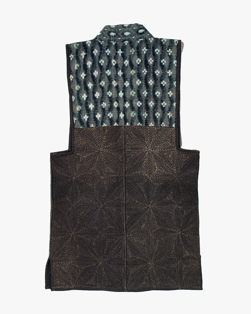 Vintage Boro Vest, Fully Sashiko Stitched, Indigo Tatewaku and Asanoha