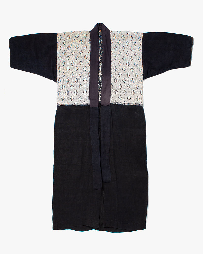 Vintage Noragi Jacket, Partially Sashiko Stitched, Indigo with White Hishi