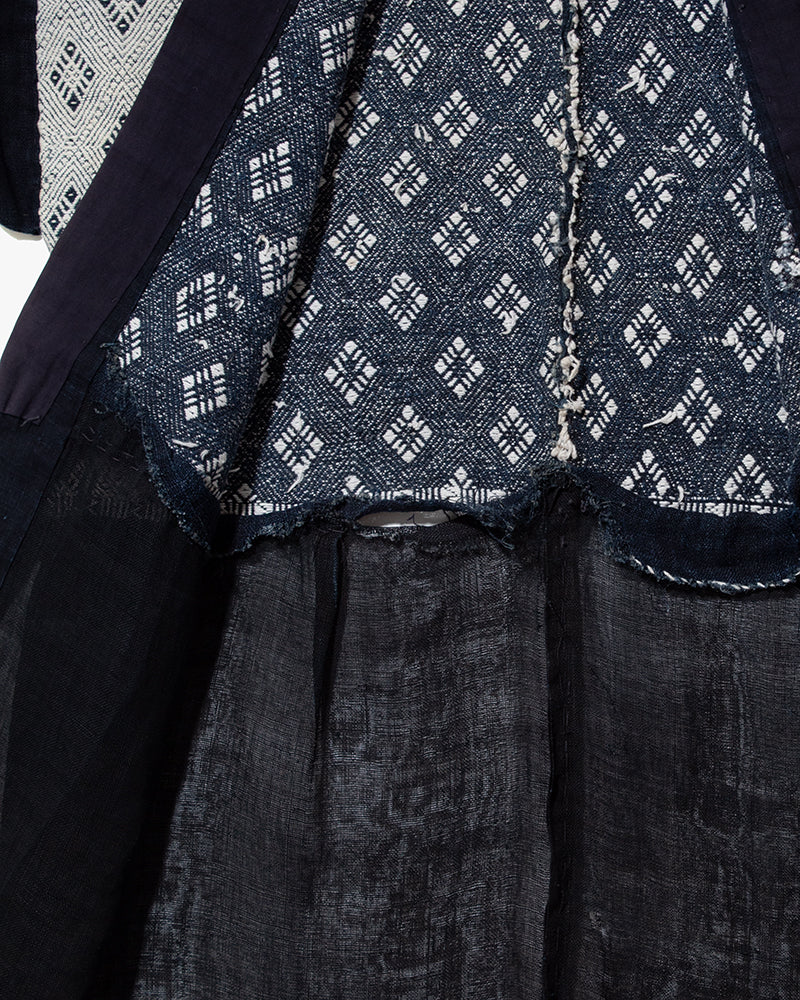 Vintage Noragi Jacket, Partially Sashiko Stitched, Indigo with White Hishi