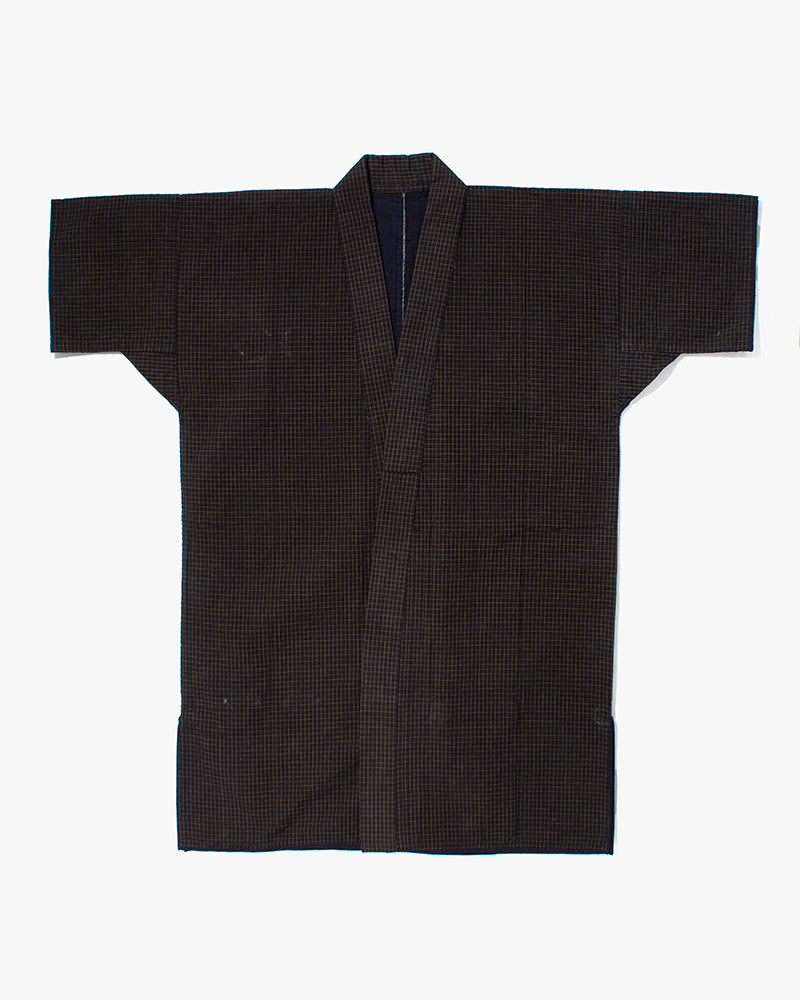 Vintage Noragi Jacket, Partially Sashiko Stitched, Indigo with Grid