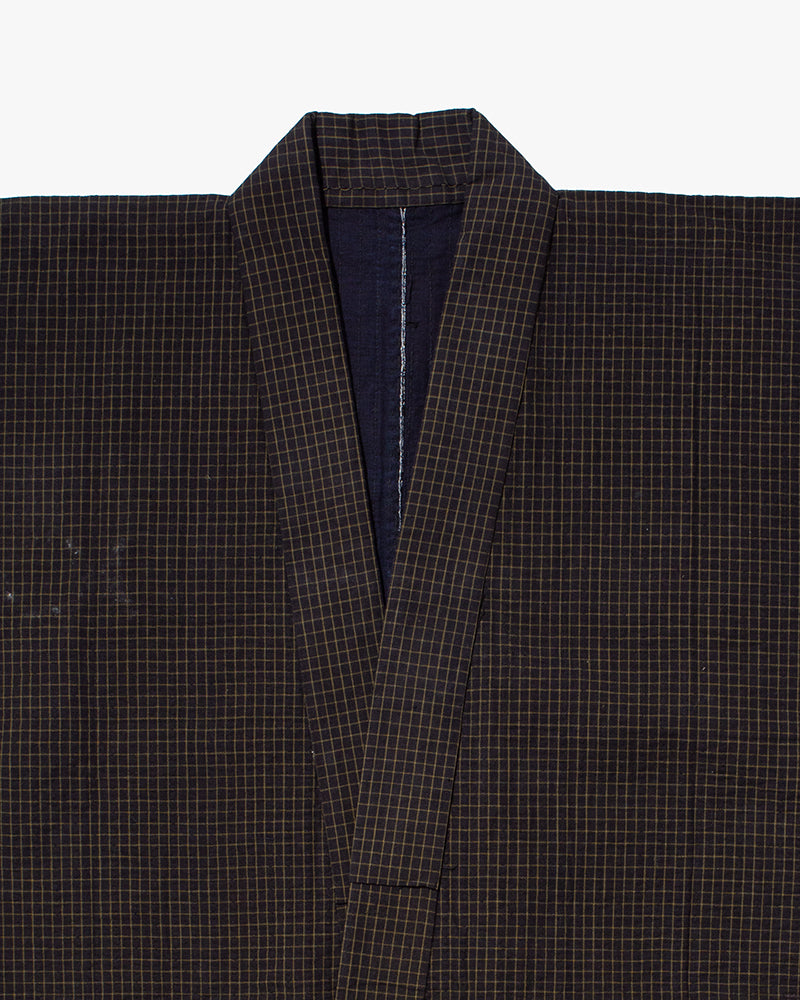 Vintage Noragi Jacket, Partially Sashiko Stitched, Indigo with Grid
