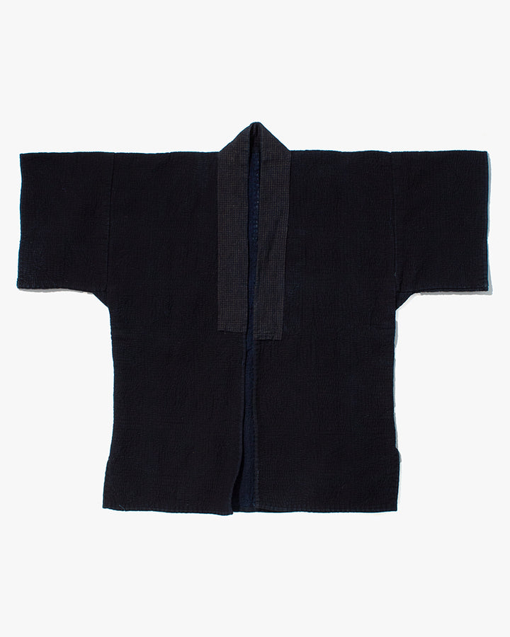 Vintage Noragi Jacket, Fully Sashiko Stitched, Indigo with Grid Collar