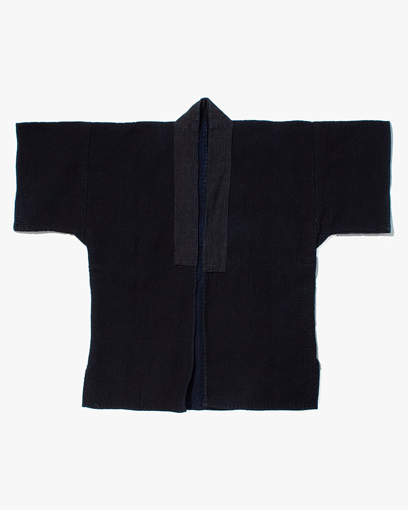Vintage Noragi Jacket, Fully Sashiko Stitched, Indigo with Grid Collar