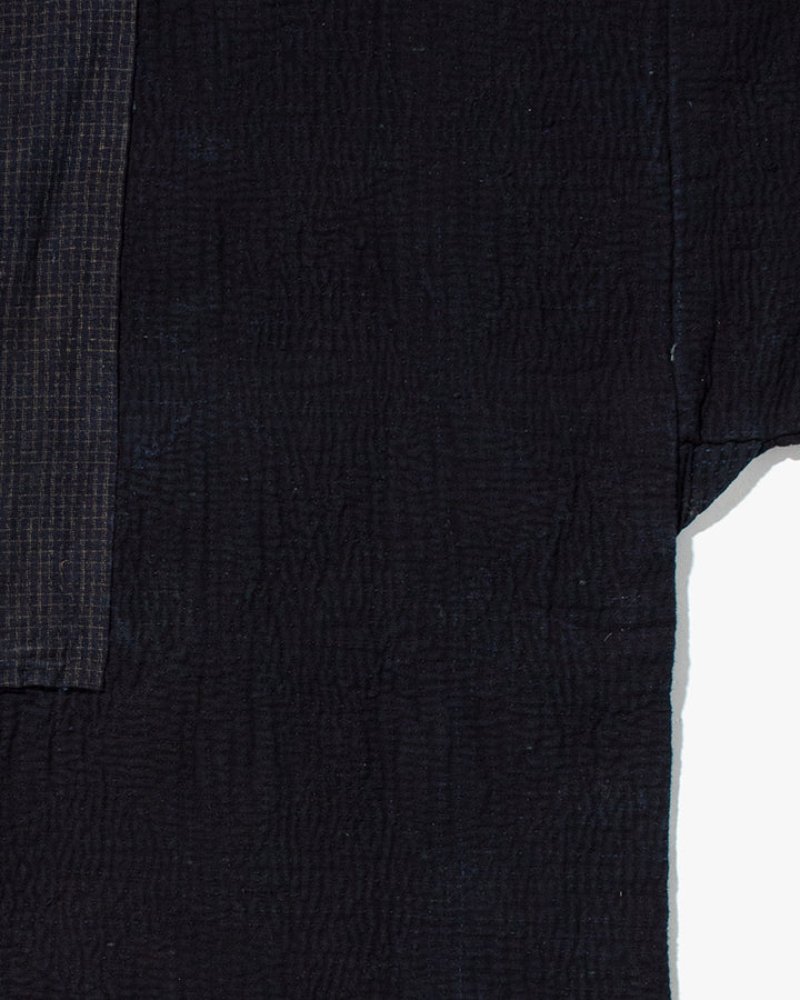 Vintage Noragi Jacket, Fully Sashiko Stitched, Indigo with Grid Collar