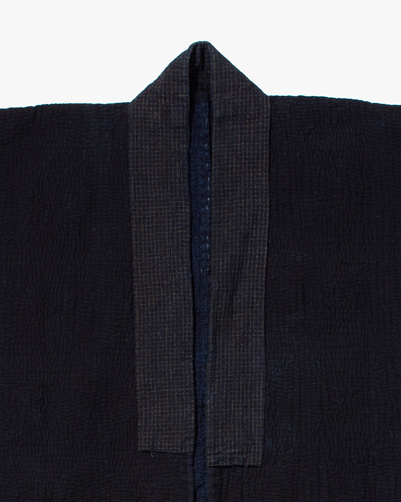 Vintage Noragi Jacket, Fully Sashiko Stitched, Indigo with Grid Collar