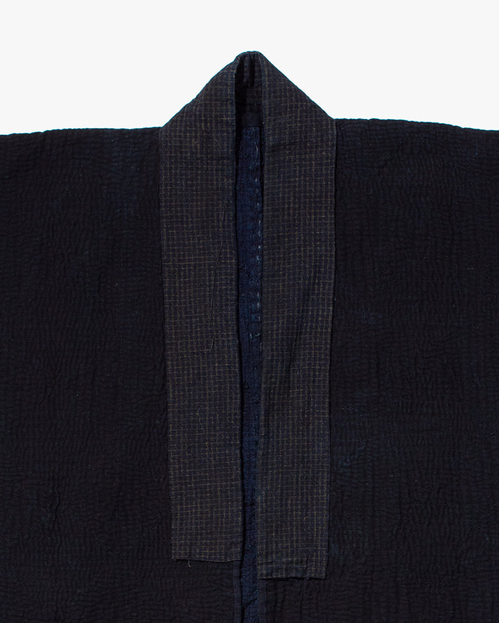 Vintage Noragi Jacket, Fully Sashiko Stitched, Indigo with Grid Collar