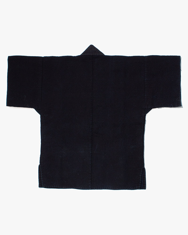Vintage Noragi Jacket, Fully Sashiko Stitched, Indigo with Grid Collar