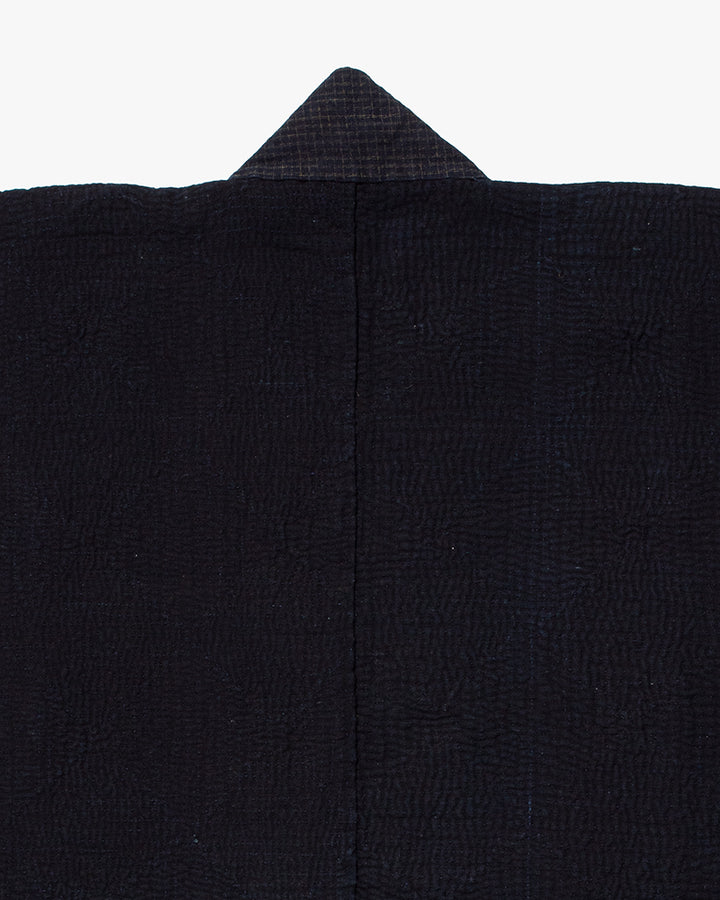 Vintage Noragi Jacket, Fully Sashiko Stitched, Indigo with Grid Collar