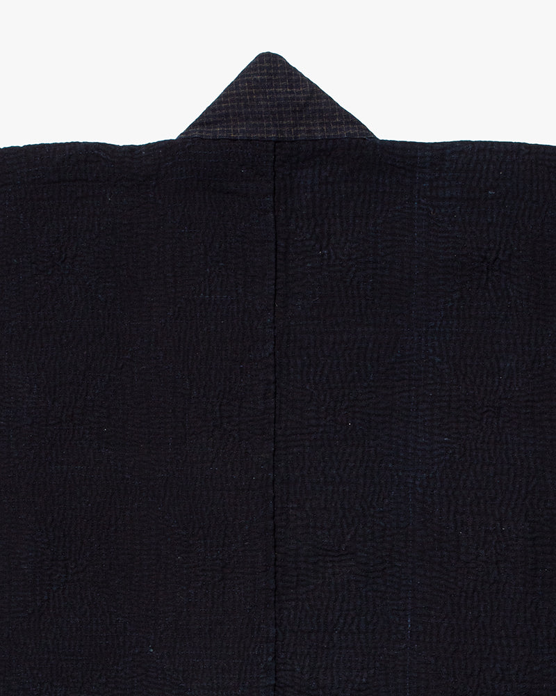 Vintage Noragi Jacket, Fully Sashiko Stitched, Indigo with Grid Collar
