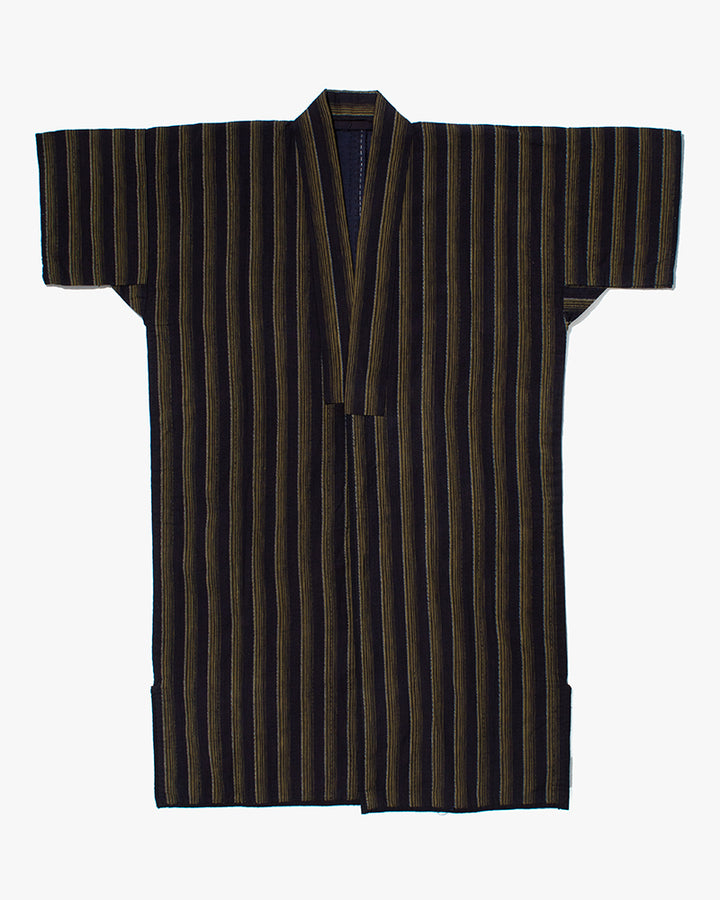 Vintage Noragi Jacket, Partially Sashiko Stitched, Indigo with Yellow Stripes