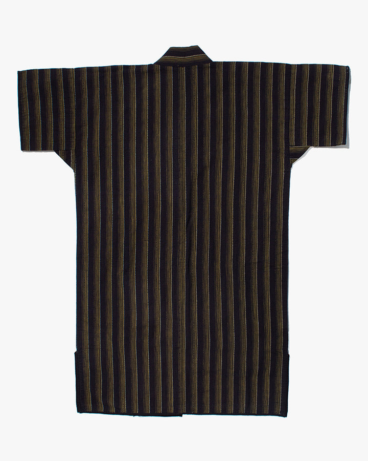 Vintage Noragi Jacket, Partially Sashiko Stitched, Indigo with Yellow Stripes