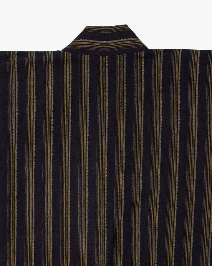 Vintage Noragi Jacket, Partially Sashiko Stitched, Indigo with Yellow Stripes