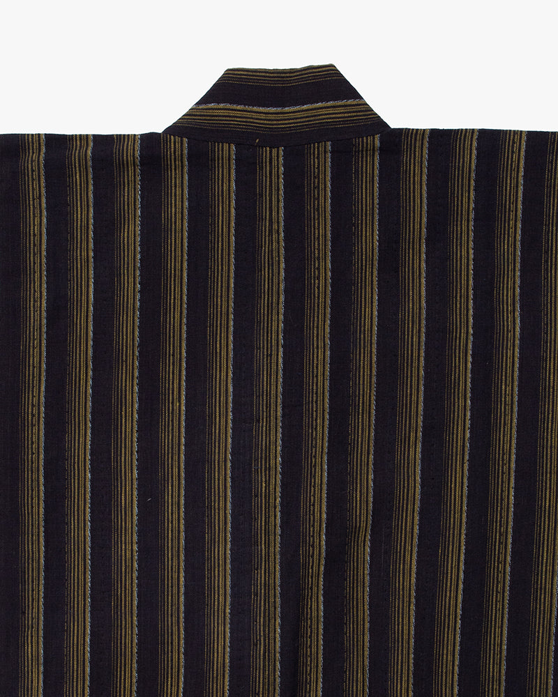 Vintage Noragi Jacket, Partially Sashiko Stitched, Indigo with Yellow Stripes