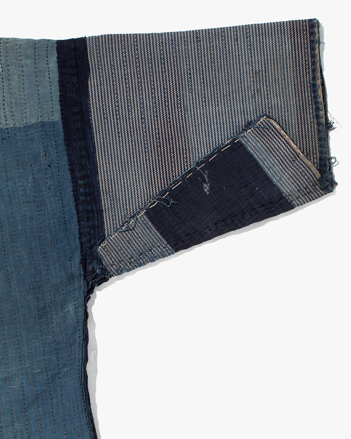 Vintage Noragi Jacket, Fully Sashiko Stitched, Indigo with Striped Sleeves