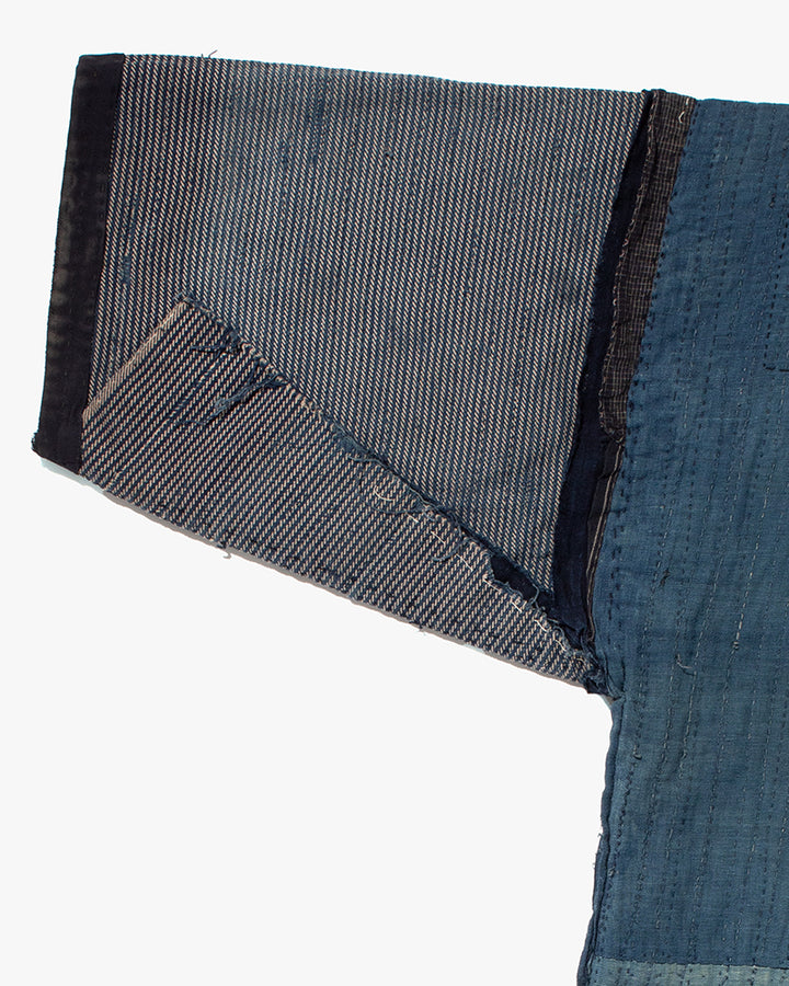 Vintage Noragi Jacket, Fully Sashiko Stitched, Indigo with Striped Sleeves