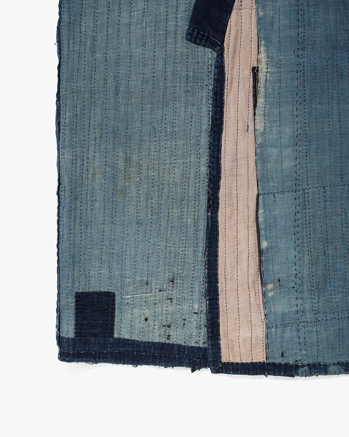 Vintage Noragi Jacket, Fully Sashiko Stitched, Indigo with Striped Sleeves