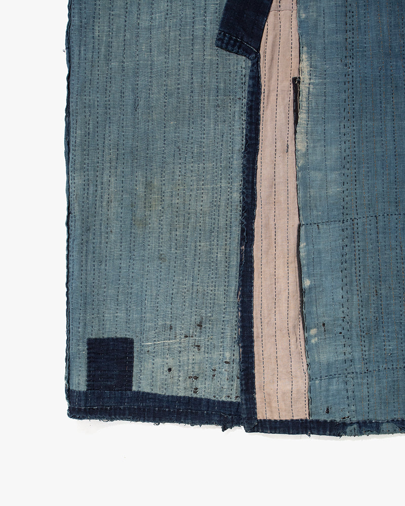 Vintage Noragi Jacket, Fully Sashiko Stitched, Indigo with Striped Sleeves