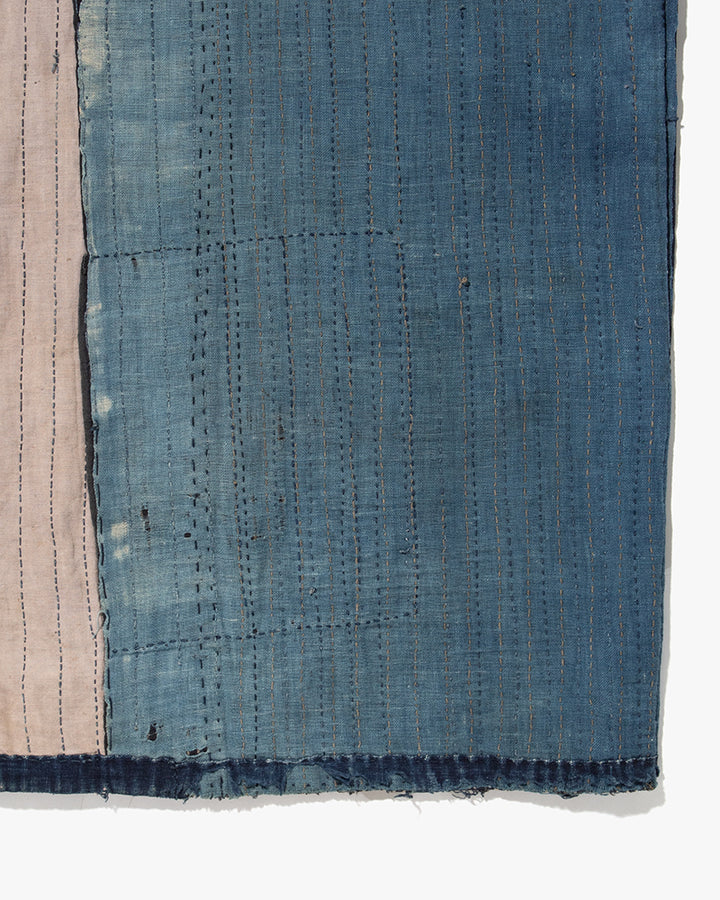 Vintage Noragi Jacket, Fully Sashiko Stitched, Indigo with Striped Sleeves