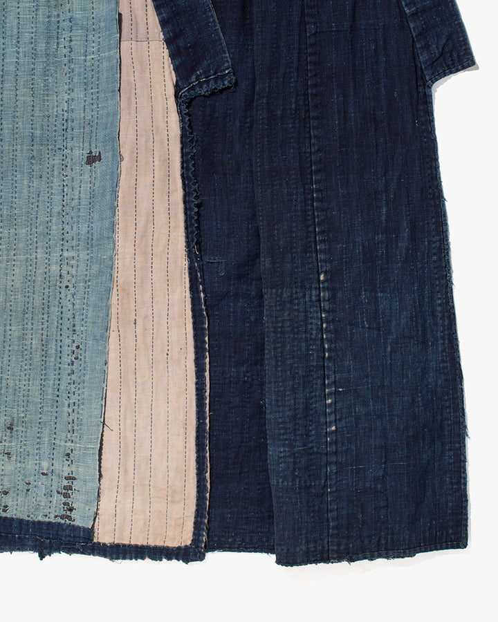 Vintage Noragi Jacket, Fully Sashiko Stitched, Indigo with Striped Sleeves