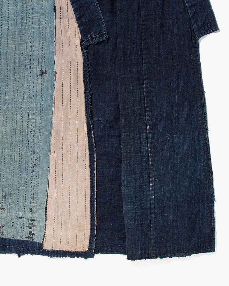 Vintage Noragi Jacket, Fully Sashiko Stitched, Indigo with Striped Sleeves