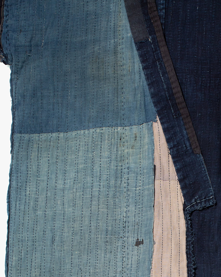 Vintage Noragi Jacket, Fully Sashiko Stitched, Indigo with Striped Sleeves