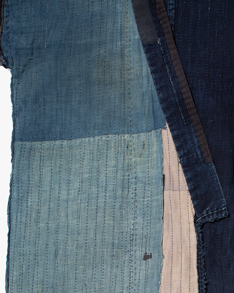 Vintage Noragi Jacket, Fully Sashiko Stitched, Indigo with Striped Sleeves