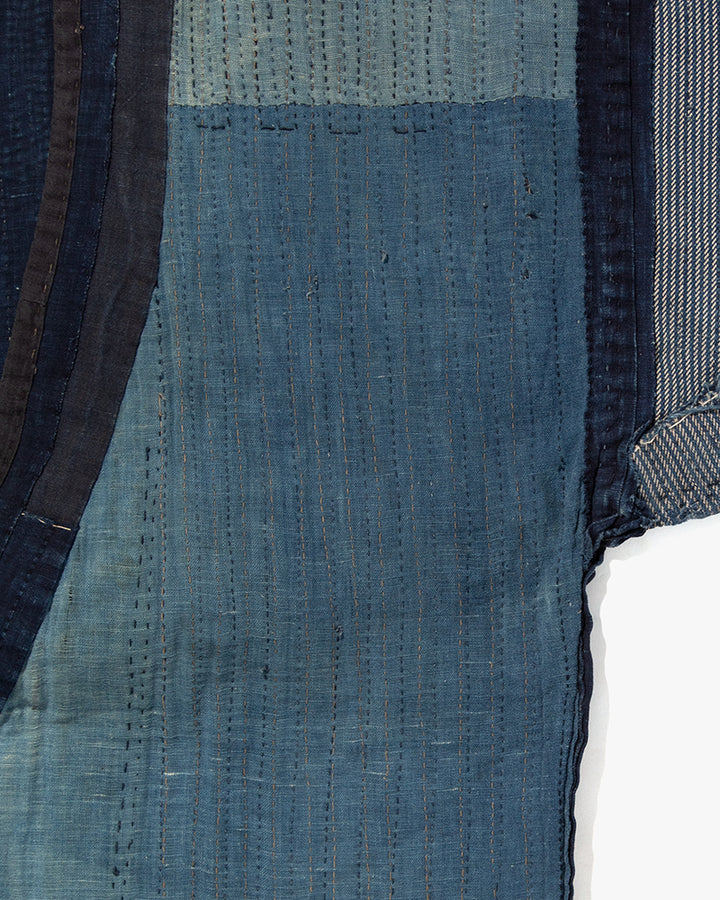 Vintage Noragi Jacket, Fully Sashiko Stitched, Indigo with Striped Sleeves