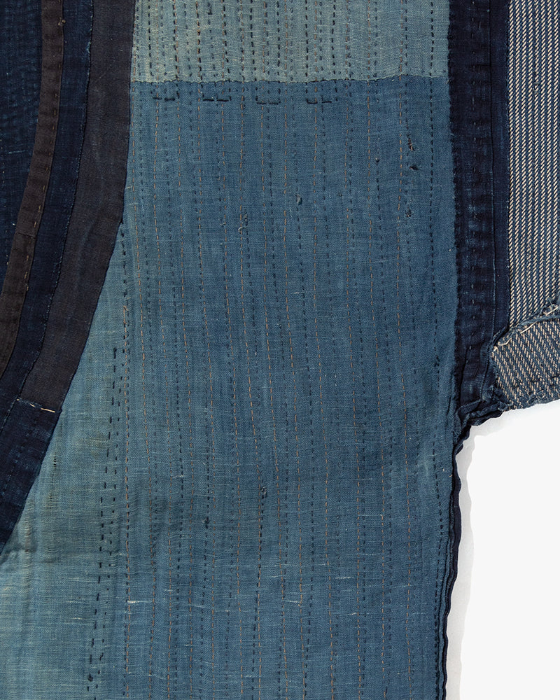 Vintage Noragi Jacket, Fully Sashiko Stitched, Indigo with Striped Sleeves