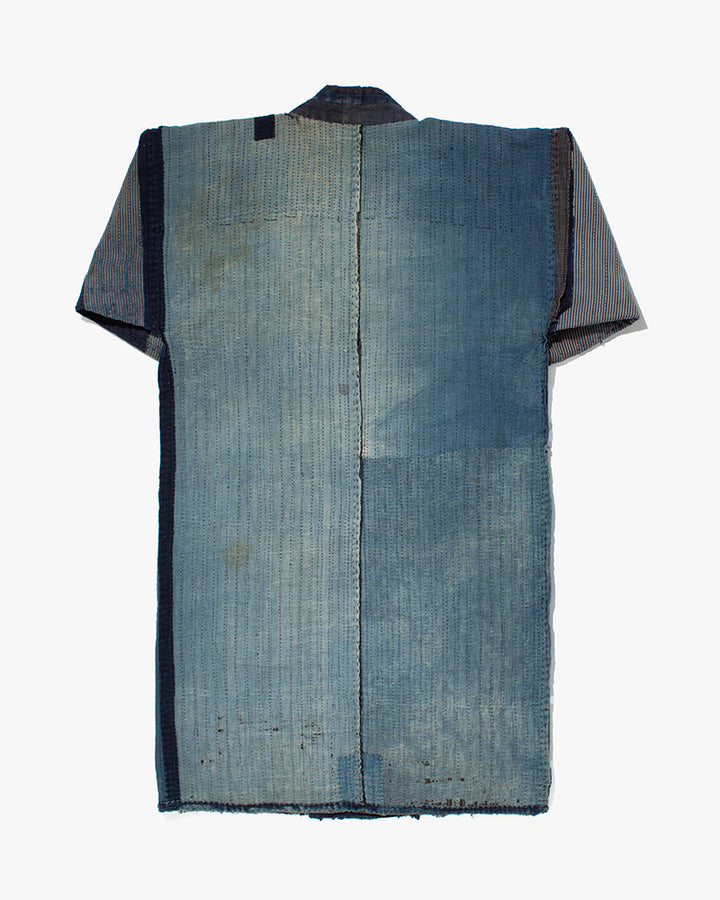 Vintage Noragi Jacket, Fully Sashiko Stitched, Indigo with Striped Sleeves