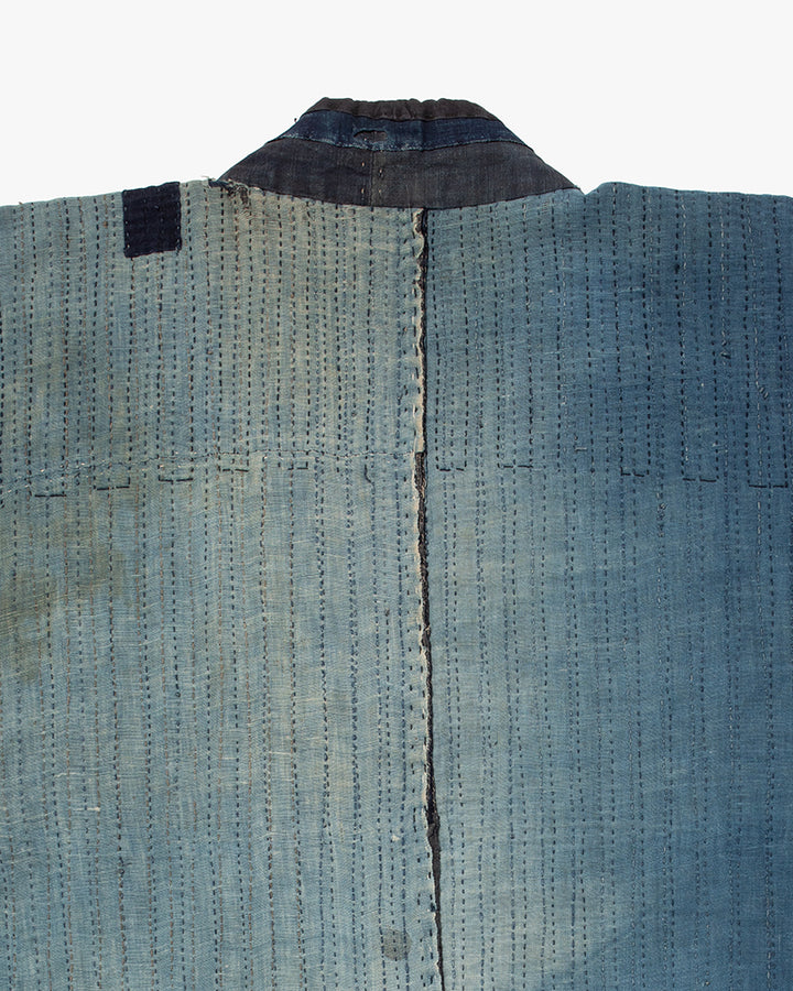 Vintage Noragi Jacket, Fully Sashiko Stitched, Indigo with Striped Sleeves