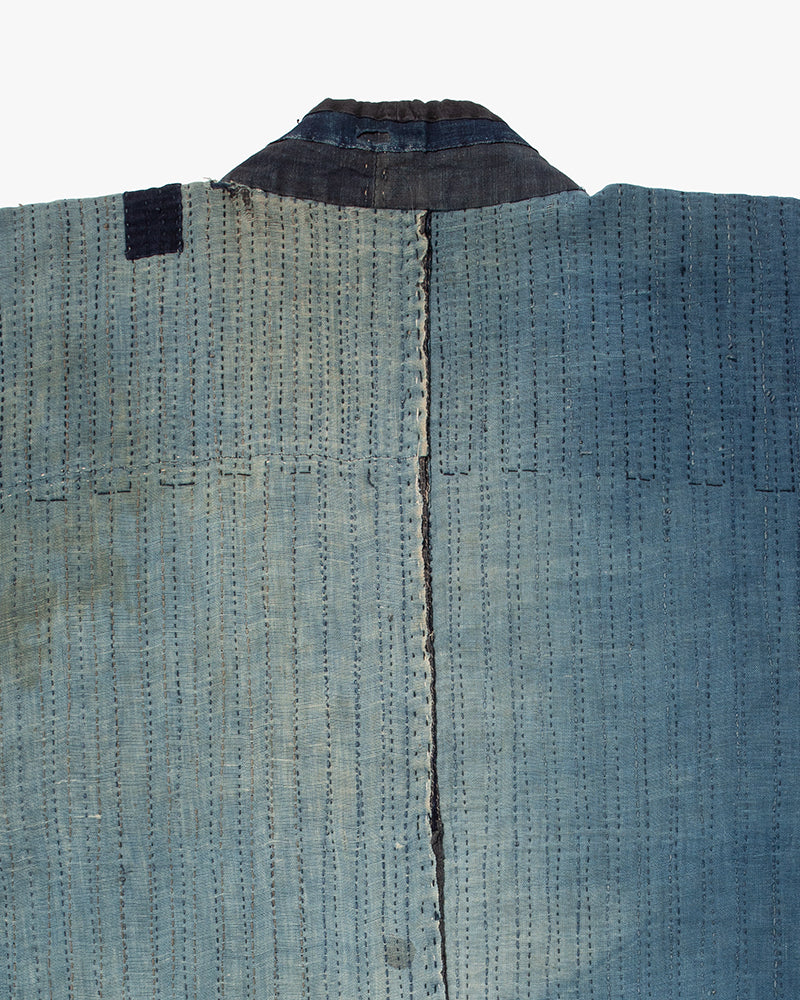 Vintage Noragi Jacket, Fully Sashiko Stitched, Indigo with Striped Sleeves