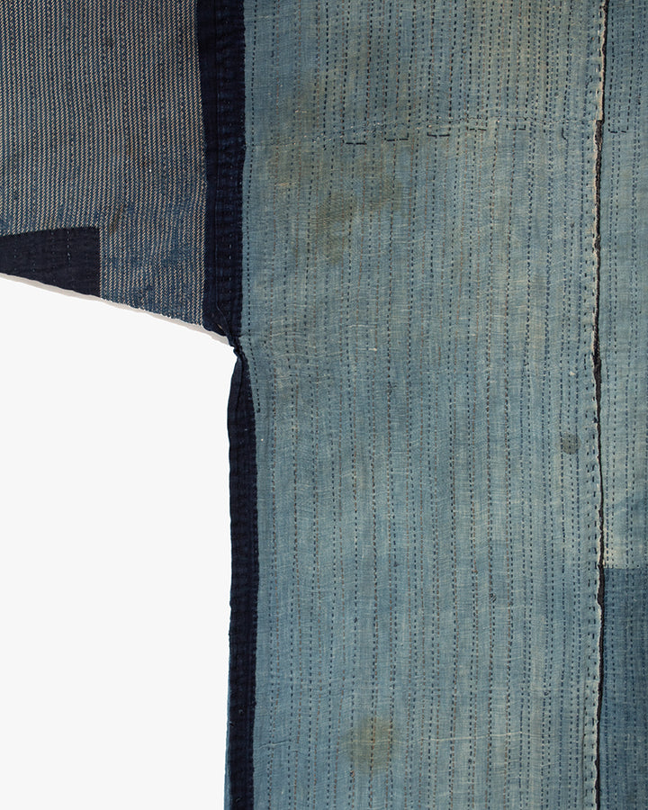 Vintage Noragi Jacket, Fully Sashiko Stitched, Indigo with Striped Sleeves